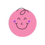 Der glückliche pinkfarbene Emoji mit gelocktem Haar.