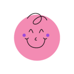 Der glückliche pinkfarbene Emoji mit gelocktem Haar.